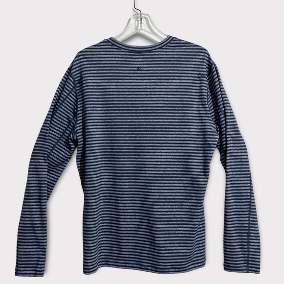 Lululemon Men’s Speed Long Sleeve Shirt Classic Stripe Heathered Black Iris Blue - Picture 9 of 14